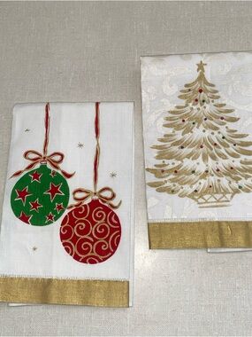 VTG J. Charles Alpert Hand Painted Linens Tea Towel Set‎ Holiday Christmas Tree